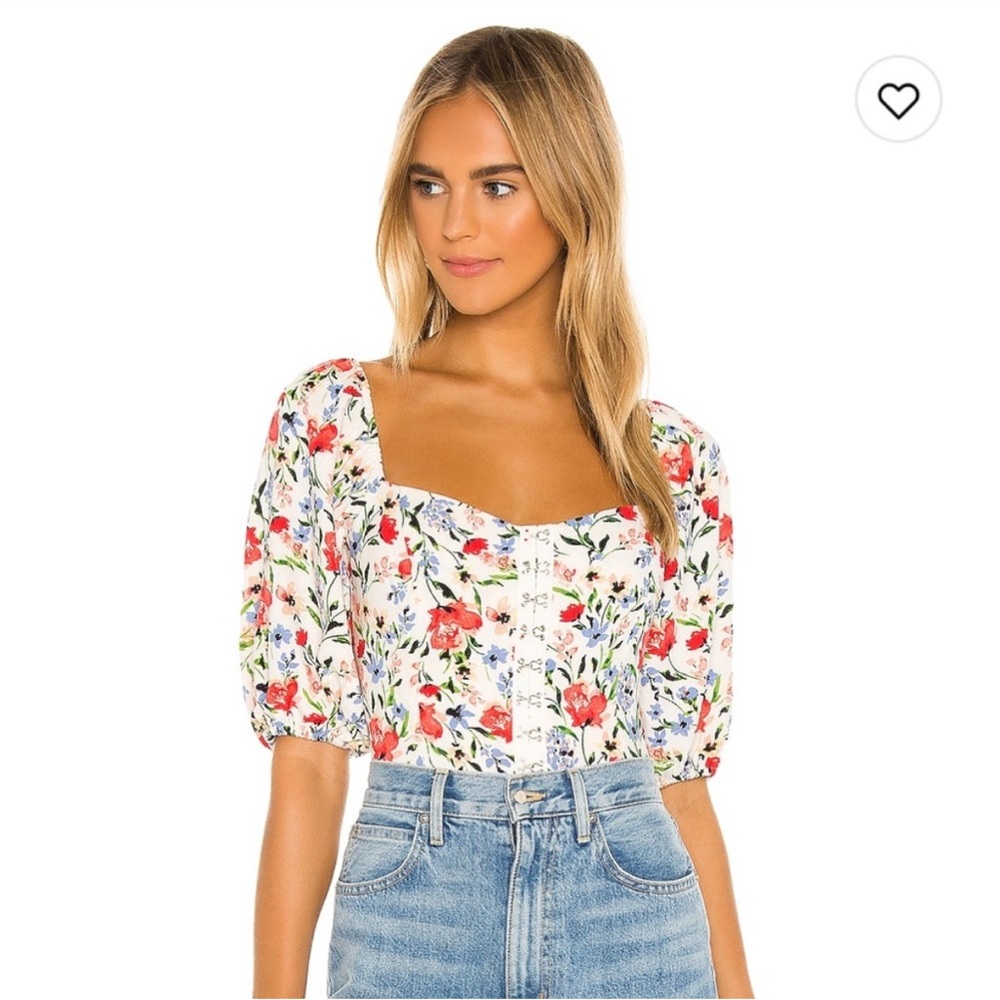 ASTR Floral Square-Neck Puff Sleeve Crop Top